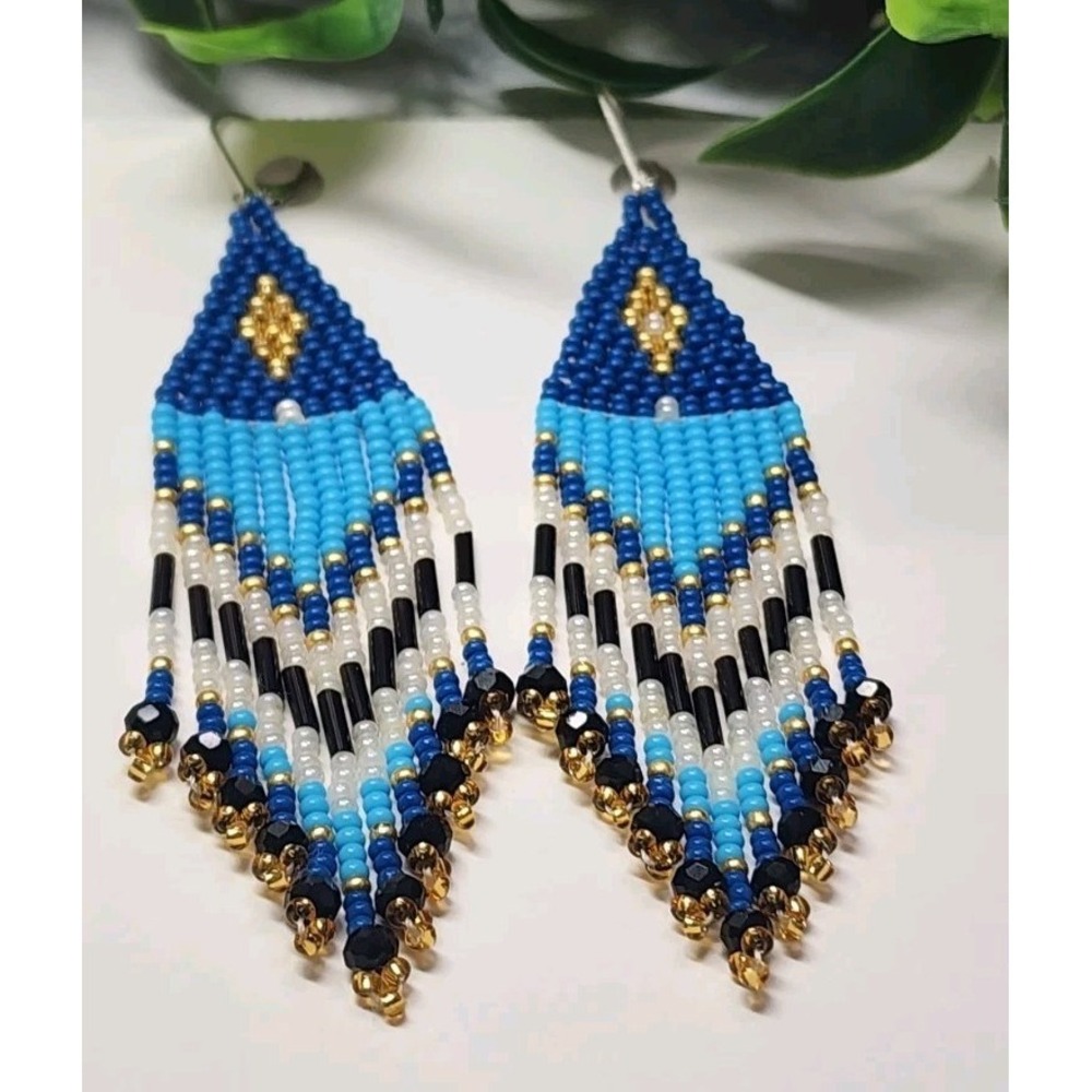 Blue Elegant Women's Beaded Earrings